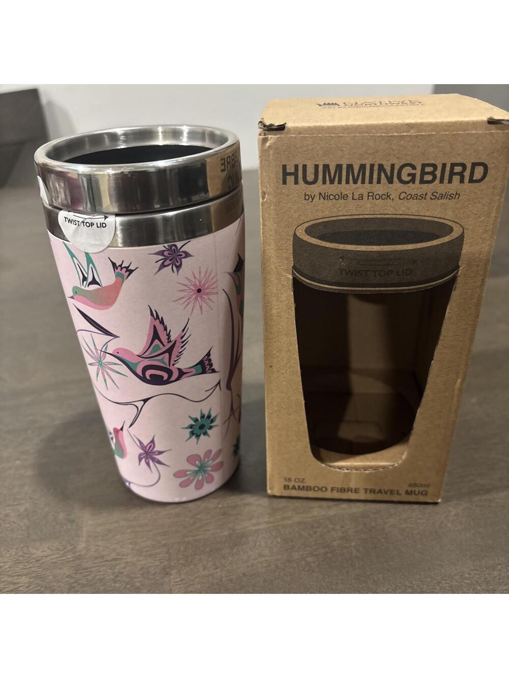 Travel Mug Hummingbird By Nicole La Rock Native.. Northwest 16 OZ.
